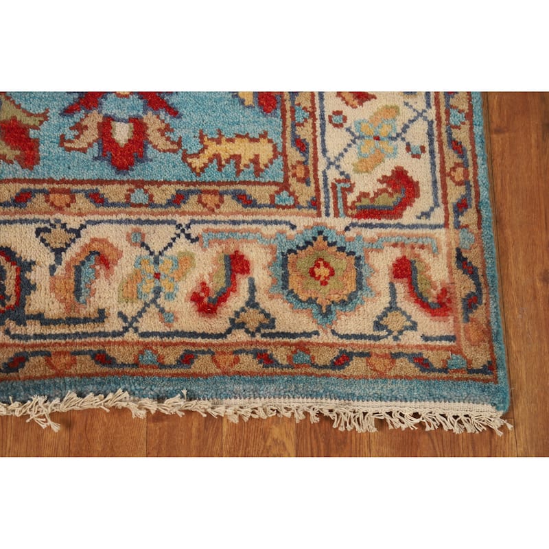 Light Blue Floral Oushak Oriental Rug Hand-Knotted Wool Carpet - 3'11" x 5'10"