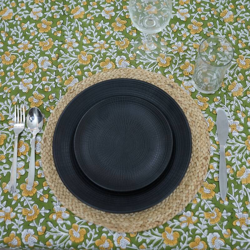 Fabdivine Handmade Block Print Cotton Brown Table Cover or Cloth Dining, Farmhouse & Kitchen Décor