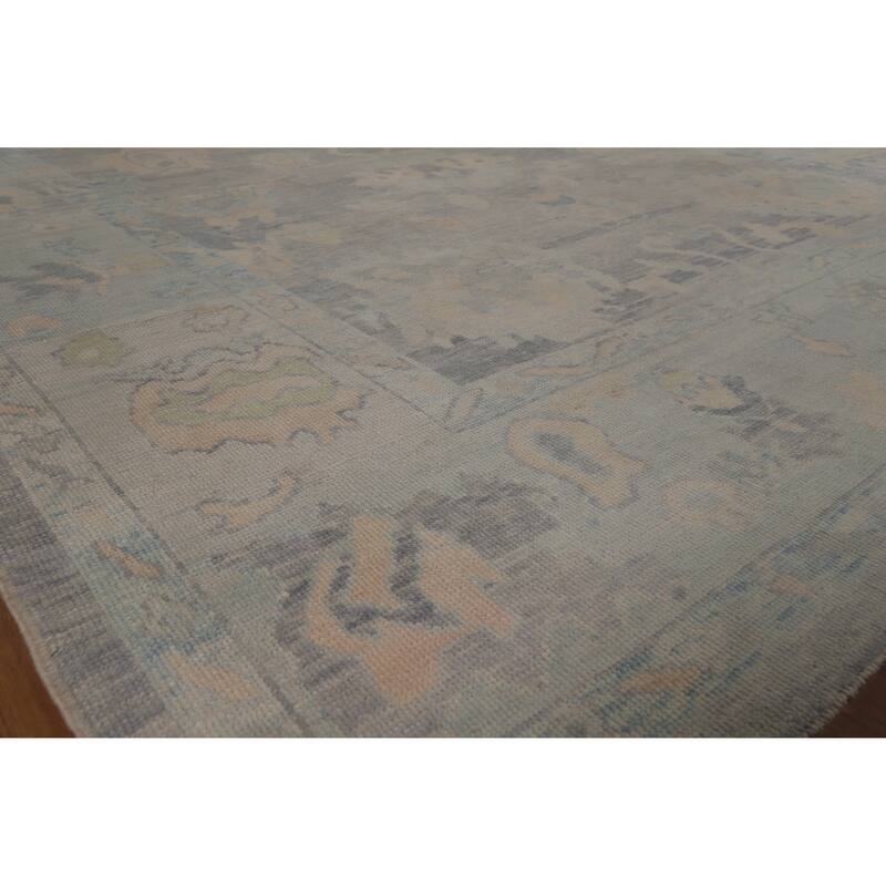 Hand Knotted Oriental 100% Wool Carpet Transitional All-Over Navy Blue & Blues Oushak Area Rug - 14' 2'' X 10' 4''