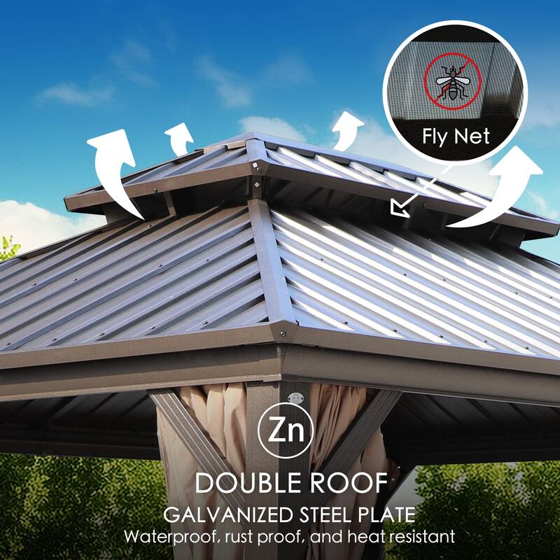 Kozyard Caesar Hardtop Gazebo with Steel Roof, Netting and Curtain