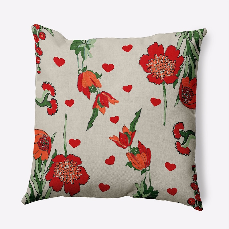 Love In The Garden Valentines Day Decorative Throw Pillow - 16" x 16" - Oatmeal