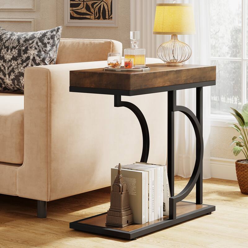 Modern Side Table, C Shaped End Table, Chairside Sofa Bedside Table for Living Room