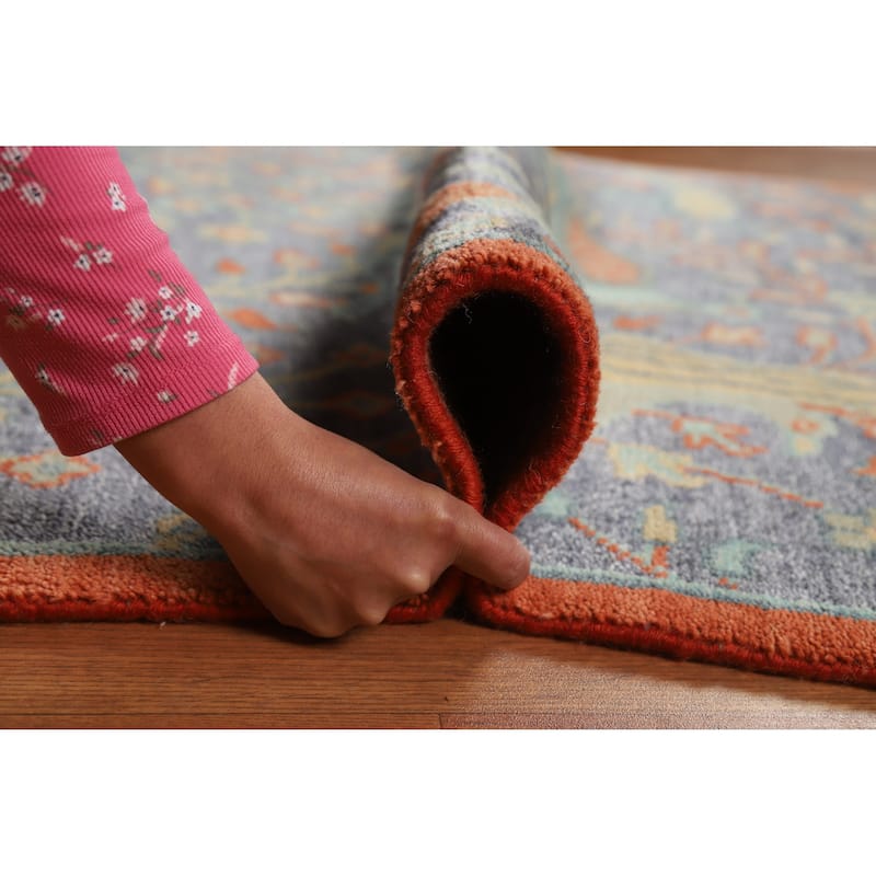 Hand Knotted Oriental 100% Wool Carpet Traditional All-Over Navy Blue & Blues Ziegler Area Rug - 5' 11'' X 4' 1''