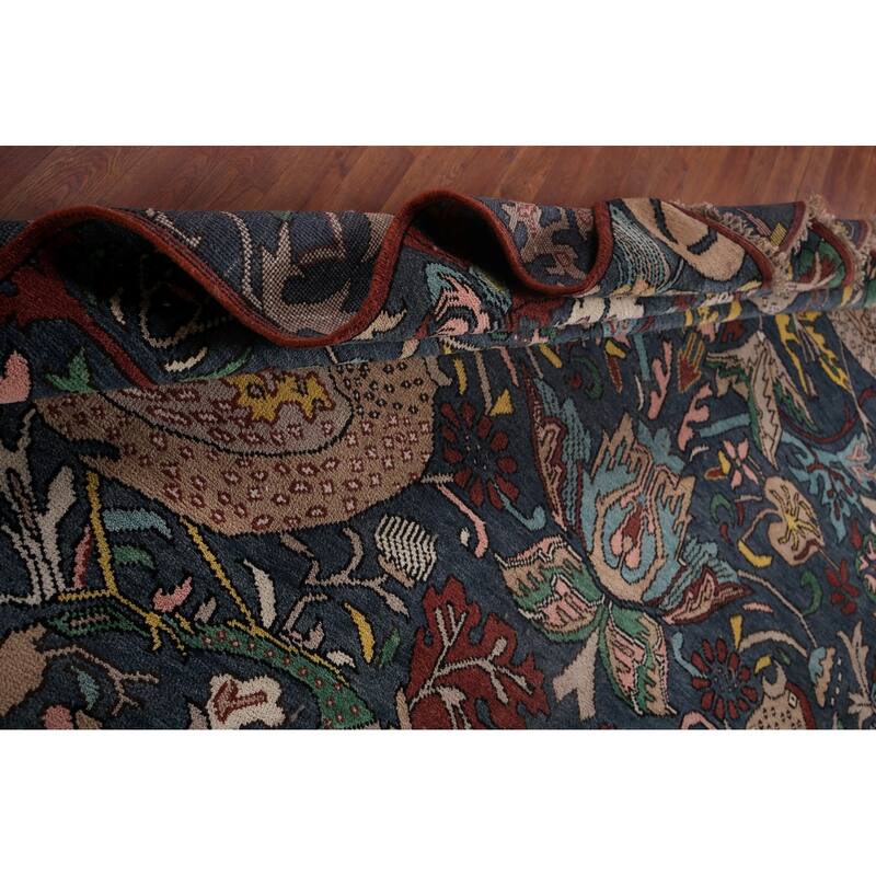 Animals Design Blue Ziegler Large Area Rug Hand-Knotted Wool Carpet - 10'2"x 19'5"