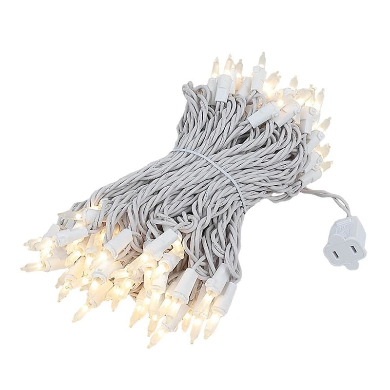 100 Light Christmas Mini Light Set, White Wire, 50' Long - Frosted White