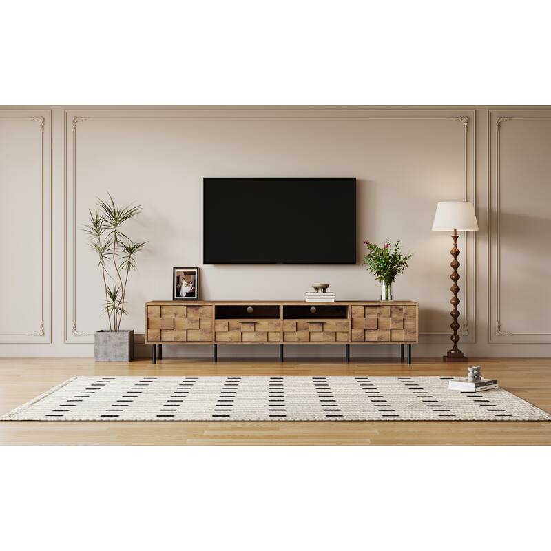 Roomfitters Mid Century TV Stand with 2 Drawers, Media Console for TVs up to 85 Inches, Entertainment Center, Natural