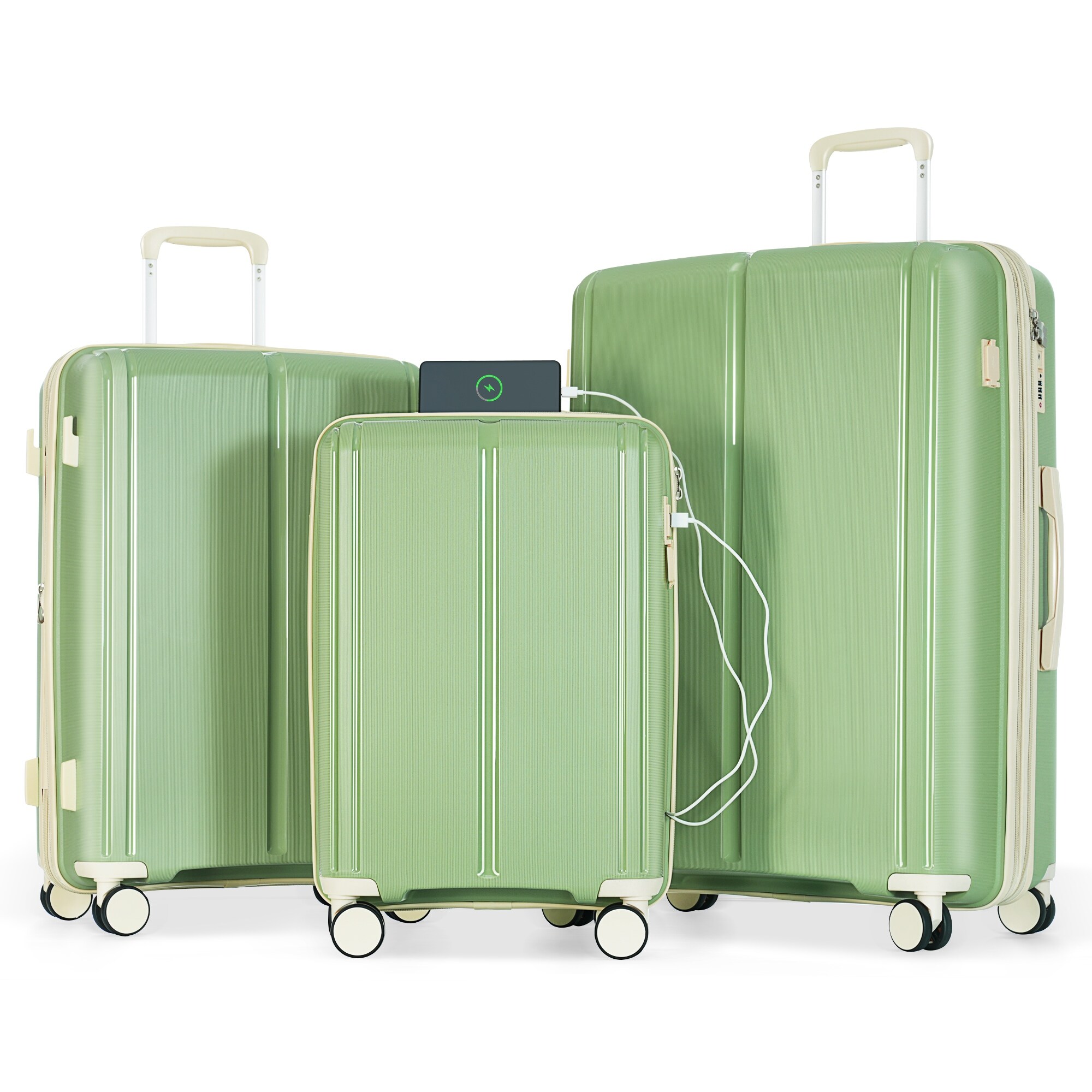 Luggage 3 Piece Set USB Port 20 24 28 Suitcase Spinner Hardshell Lightweight TSA Lock Carry on Travel Luggage with Mesh Pockets Bed Bath Beyond 39475758