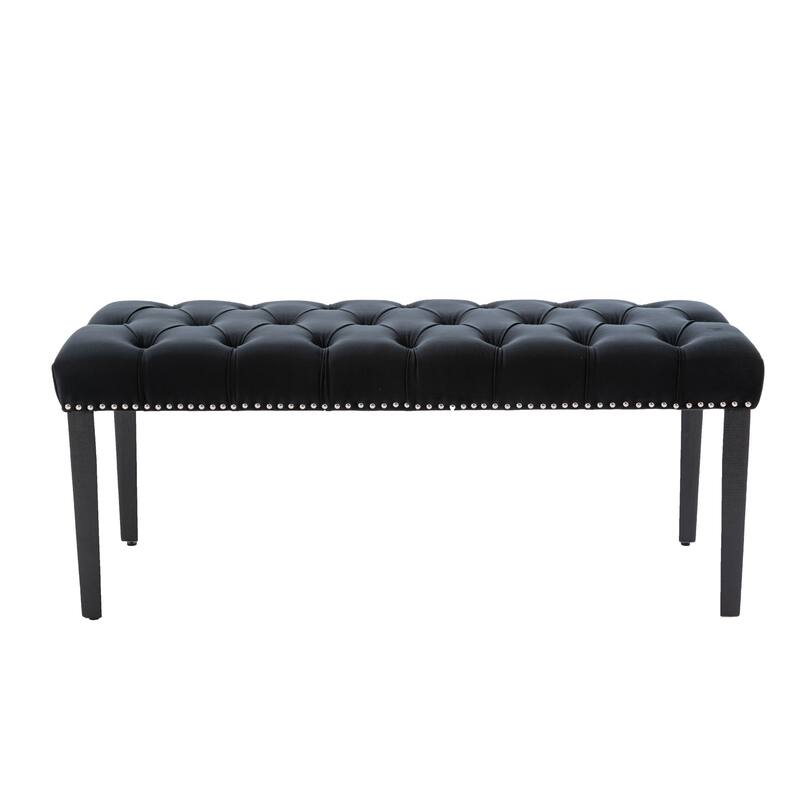 Piano Bench Ottoman Leisure Bench with Wood Legs, Simple Window Bench Black Accent Bench Corridor Bench