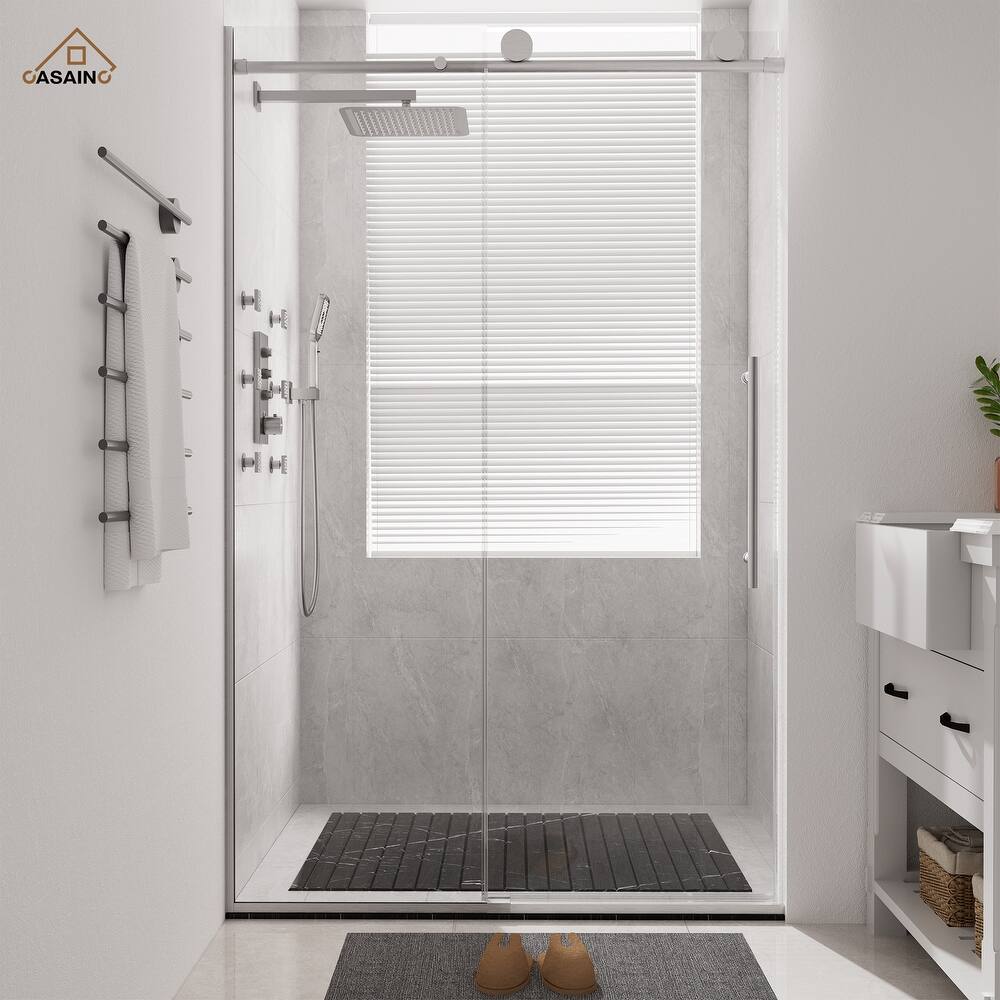 CASAINC 48 in. W x 76 in. H Sliding Frameless Shower Door with Tempered Glass