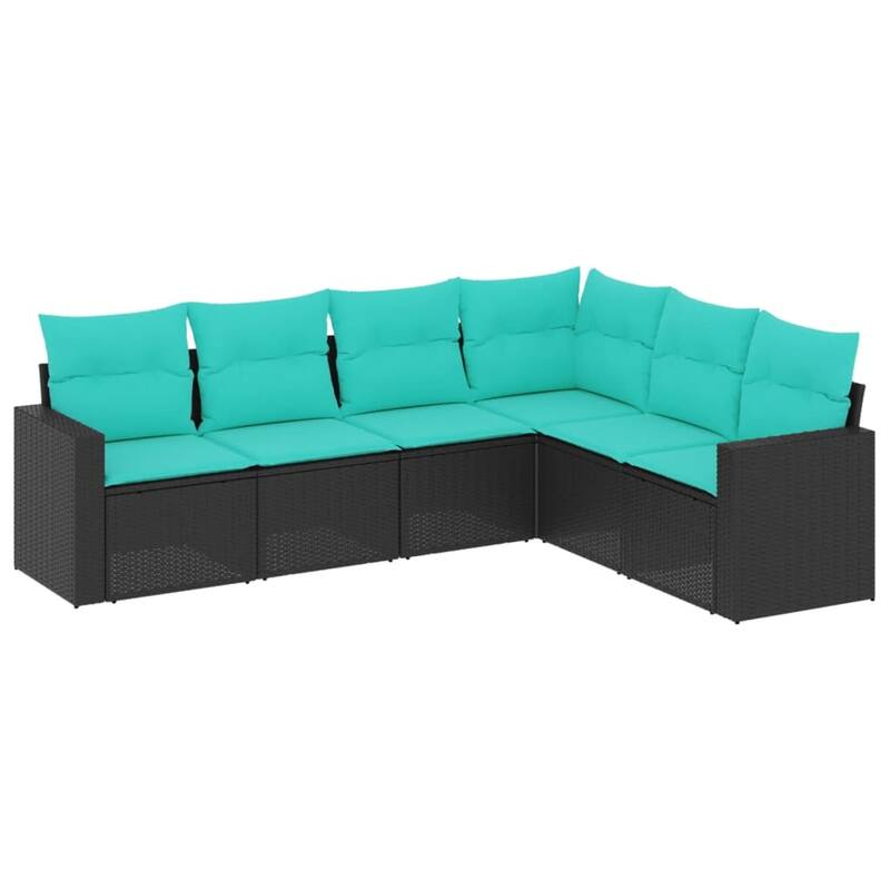 vidaXL 6/7 Piece Patio Sofa Set with Cushions Black Poly Rattan - 24.4" x 24.4" x 27.2"
