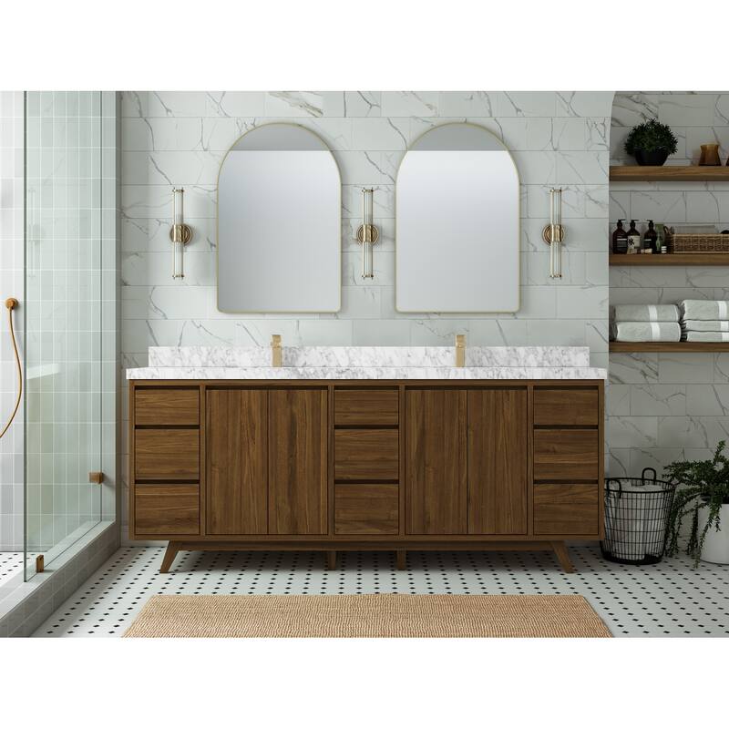 Willow Collections 84 in. W x 22 in. D Madison Teak Double Sink Bathroom Vanity with Countertop