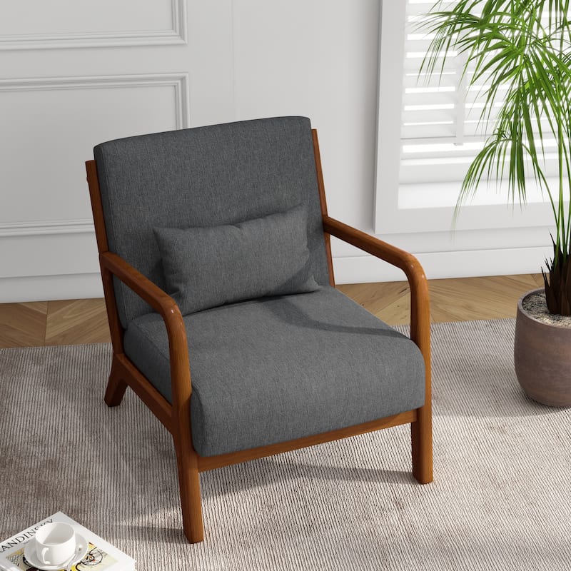 Mid Century Solid Wood Upholstered Accent Chair