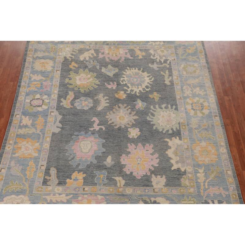Hand Knotted Oriental 100% Wool Carpet Transitional All-Over Greys & Charcoal Oushak Area Rug - 10' 0'' X 8' 0''