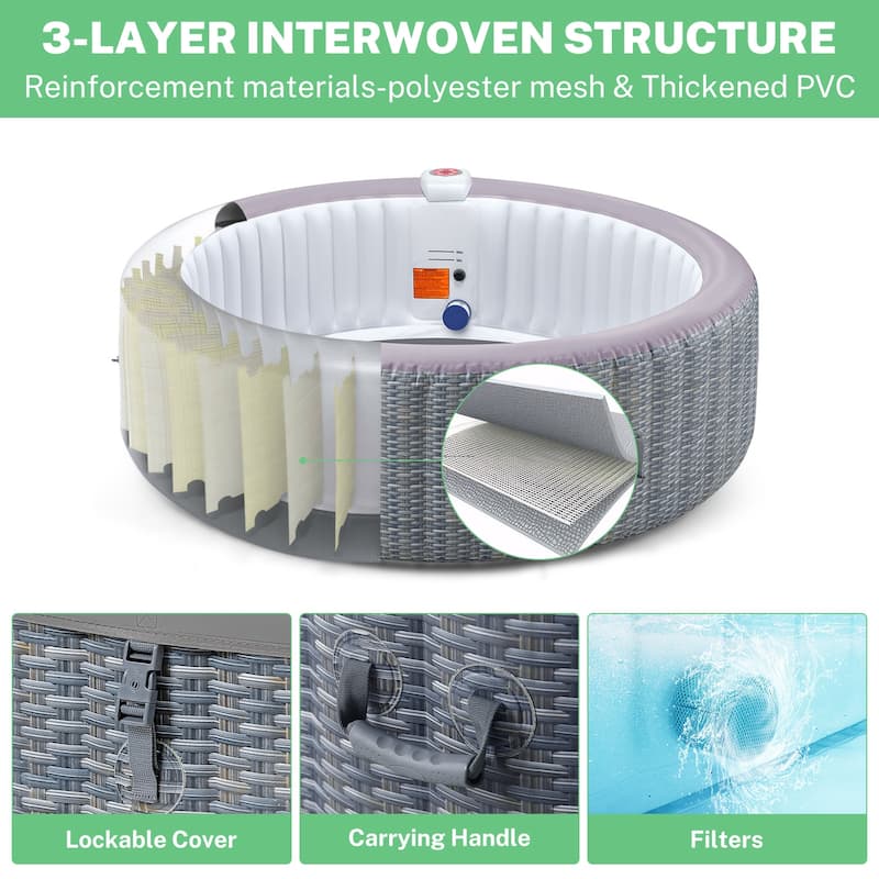 82''Inflatable Hot Tub w/Heating & Filters，Portable Hot Tub for Home Spa，6 Person Round Pool