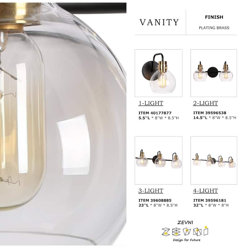 Modern 3-Light Black Gold Bathroom Vanity Lights Wall Lighting with Clear Globe Glass - 23" L x 8" W x 8" H