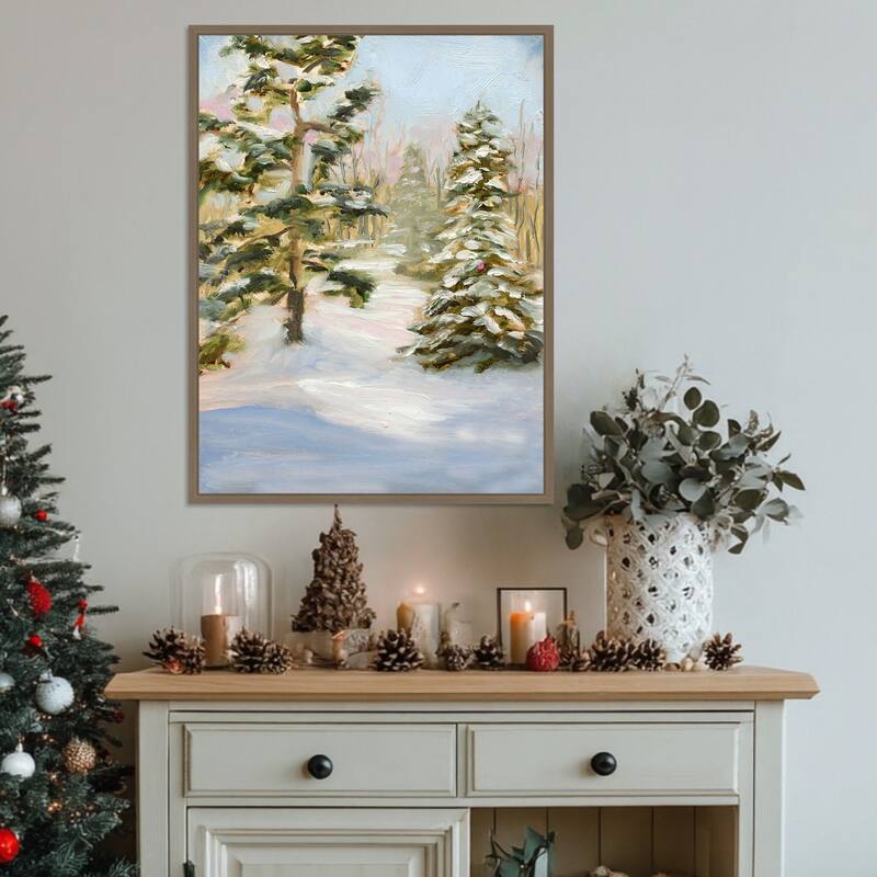 Trees in Winter by Sandra Iafrate Framed Canvas Wall Art Print - Sylvie Dark Gold