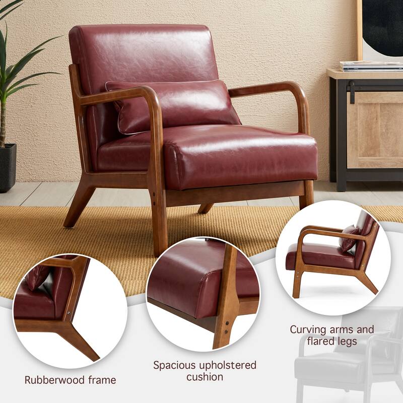 Glitzhome Set of 2 30.75"H Mid-Century Modern PU Leather Accent Chairs with Cushion - 25.75"W x 33.75"D x 30.75"H