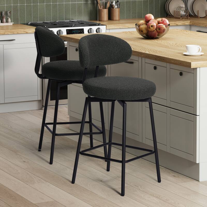 Bayville 27 Inch Faux Shearling Fabric Upholstered Swivel Counter Stool (Set of 2)