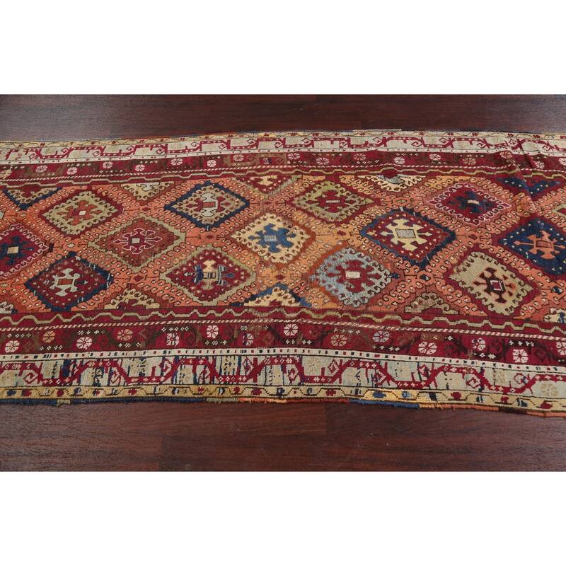 Pre-1900 Antique Vegetable Dye Oushak Turkish Wool Area Rug Handmade - 3'7" x 8'2"