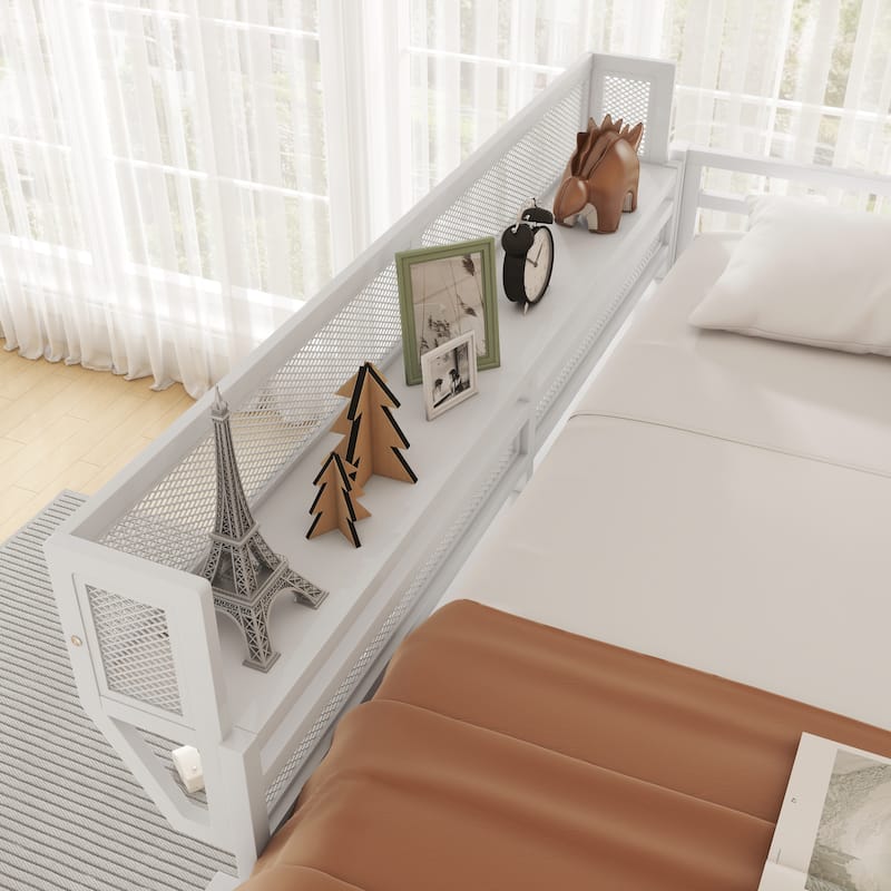 Metal Loft Bed Frame with Storage Shelves for Upper, Loft Bed with Ladder, High Loft Bed for Kids Teens