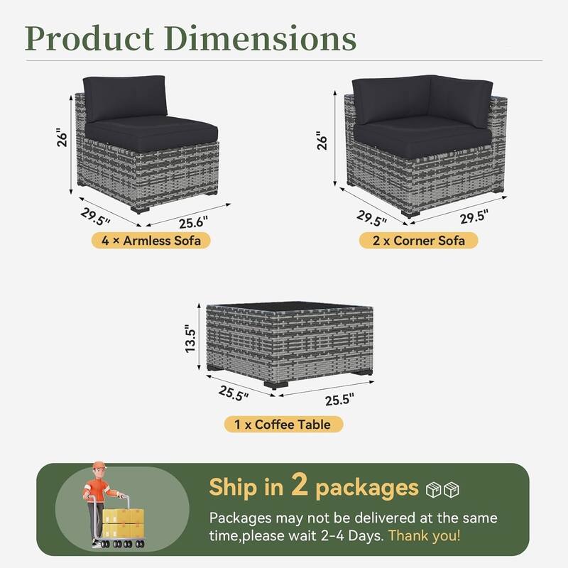 AOXUN Wicker Rattan Outdoor Sectional Sofa Set with Coffee Table