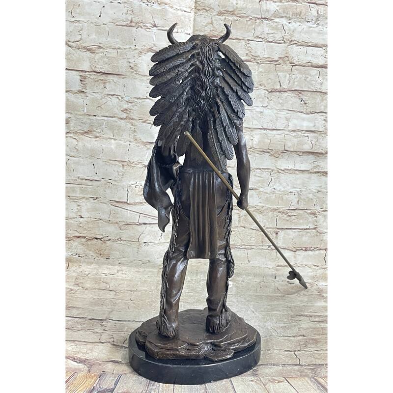 Native American Indian Warrior W/ War Bonnet Bronze Sculpture Statue By P. Manship