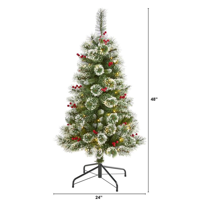 4' Frosted Swiss Pine Artificial Christmas Tree with 100 Clear LED Lights and Berries