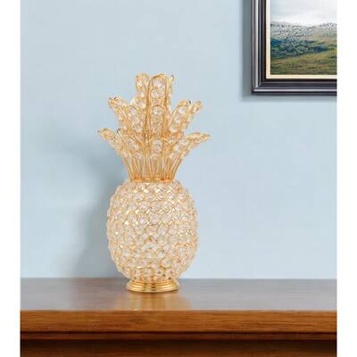 HomeRoots 13" Gold and Faux Crystal Pineapple Tabletop Sculpture - 6' X '12.5' X '6