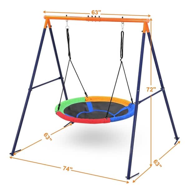 440lbs Saucer Swing Set with Heavy-Duty Metal A-Frame and Adjustable Ropes