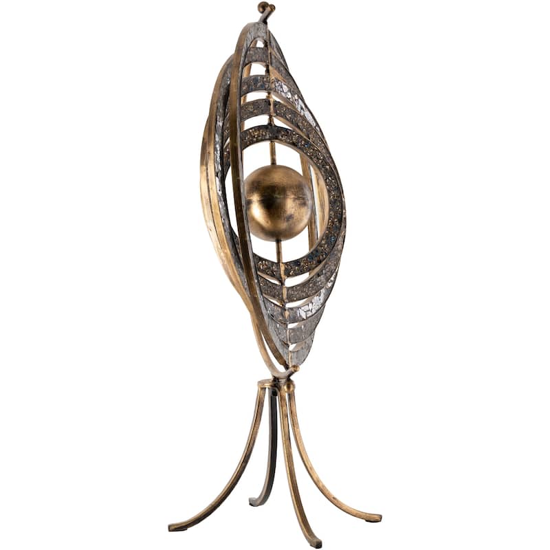 Luisa Antiqued Metal & Glass Orbital Decorative Object - 19" x 12" x 29"