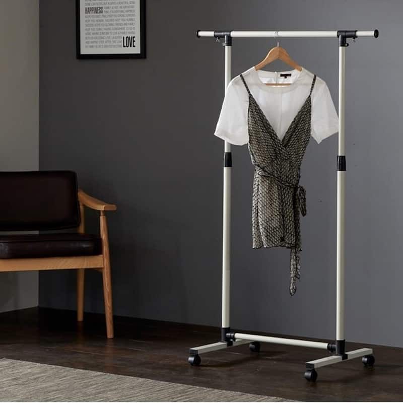 Short Clothing Racks for Hanging Clothes with Bottom Shelves and Wheels Heavy Duty Rolling Clothes Rack Kids Clothing Rack - White