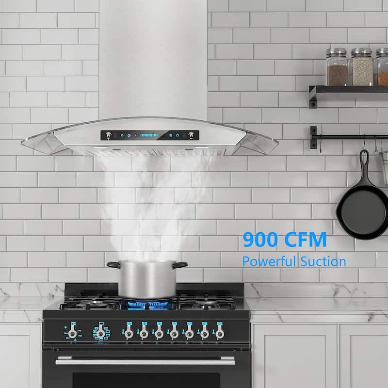 IKTCH 30/36 inch Wall Mount Range Hood Powerful 900 CFM with Elegant