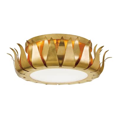 Broche 3 Light Antique Gold Flush Mount Ceiling Lamp - 16'' W x 5.5'' H