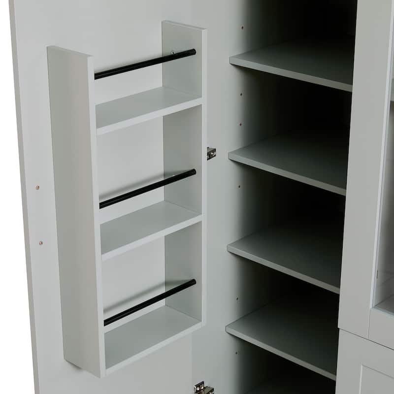 53" Modern Kitchen Pantry Cabinet with 6 Doors, Pull-Out Trays & Wine Rack