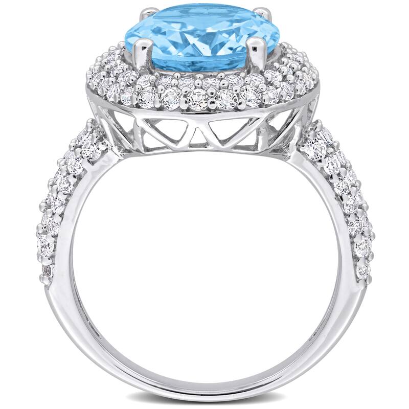 Miadora 7ct TGW Oval-Cut Sky Blue and White Topaz Double Halo Ring in Sterling Silver