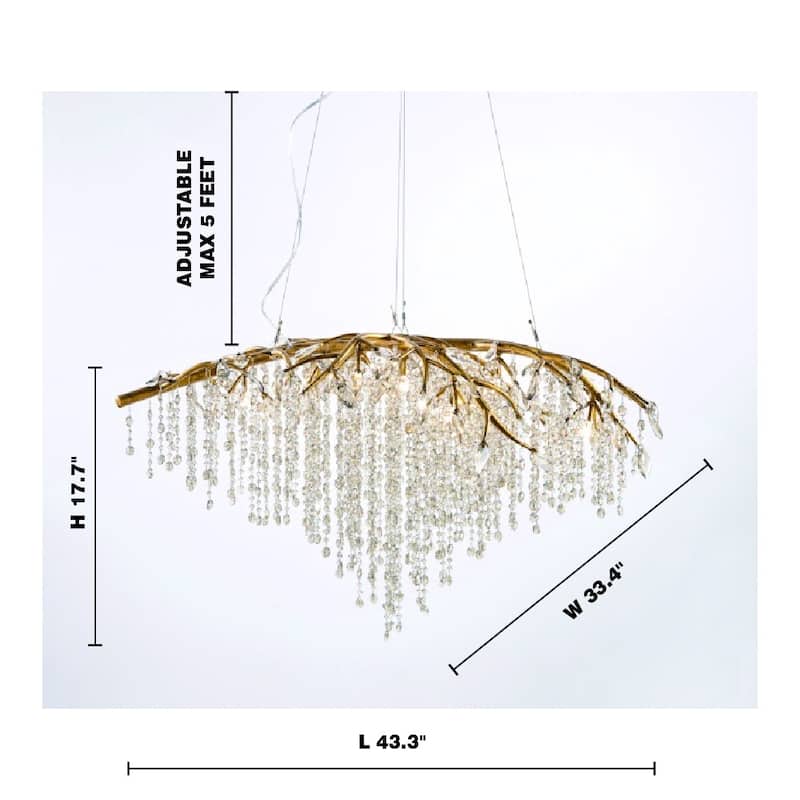 10-Light Gold Branch Chandelier With Champagne Beaded Crystal Accents