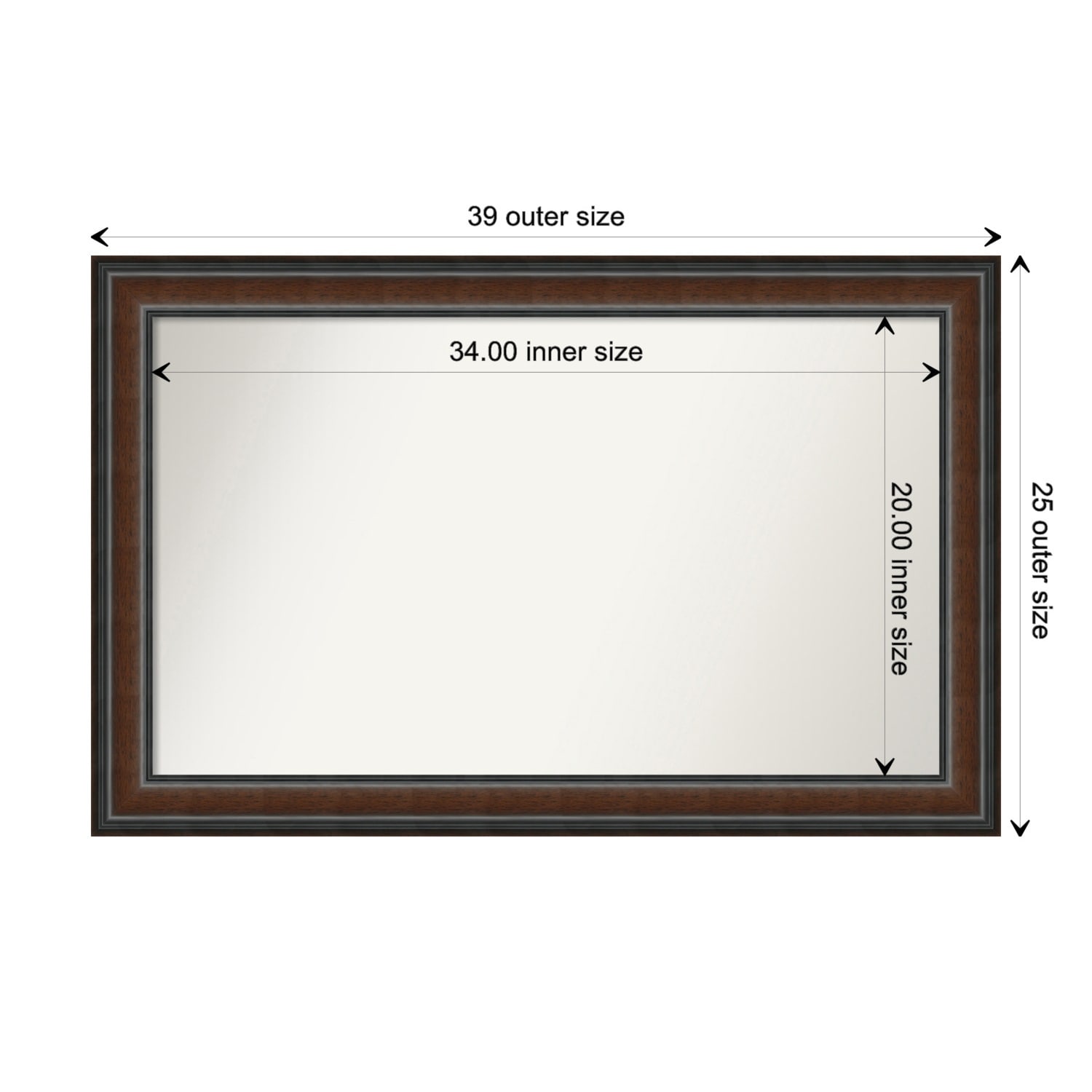 Cyprus Walnut Framed Non-Beveled Custom Wall Mirror, Bathroom Vanity Mirror