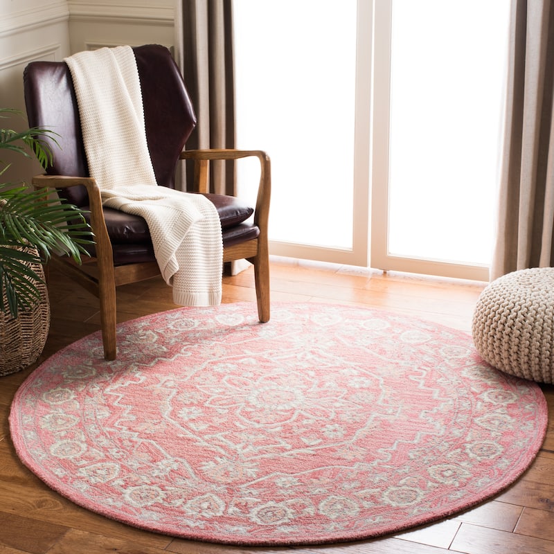 SAFAVIEH Handmade Micro-Loop Torbjorg Wool Rug - 7' Round - Pink/Ivory