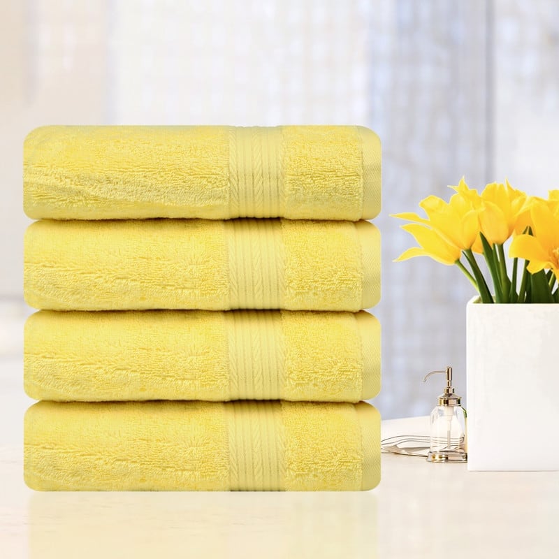 Cotton 600GSM Absorbent Bath Towels 30x54 Inch - 4 Pcs - Yellow