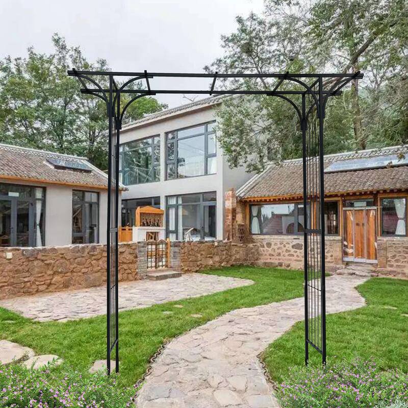 Metal Garden Arch Garden Arbor Trellis for Climbing Plants - Black