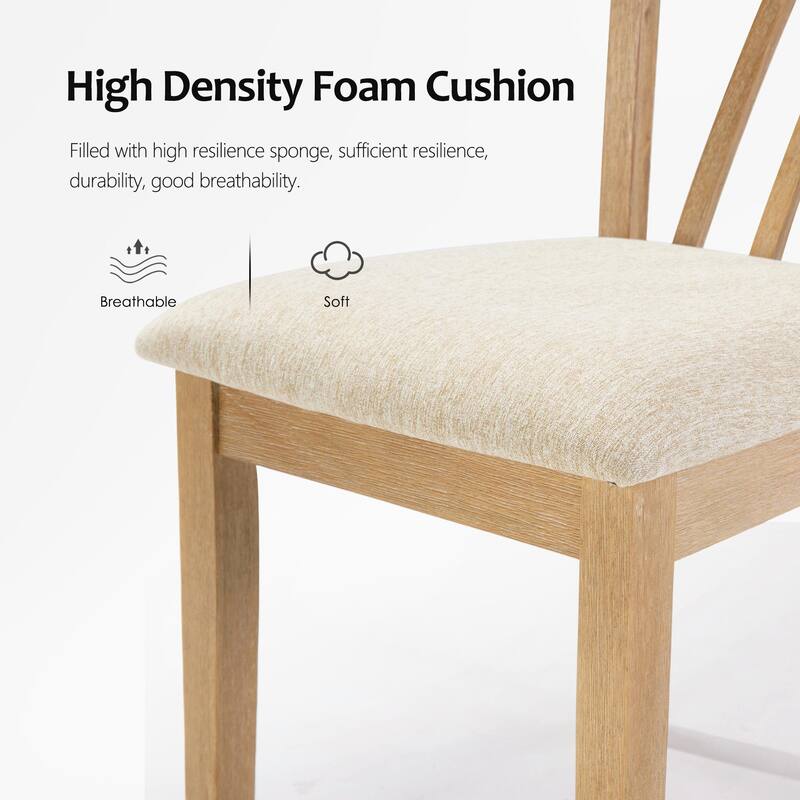 Off-White Dining Chairs Set of 2, Rubberwood Legs with Adjustable Glides