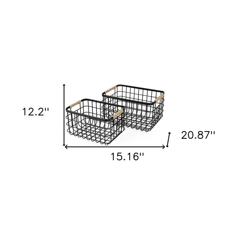 HomeRoots Set of Two Black Metal Basket - 15.1575" W x 20.8661" D x 12.2047" H