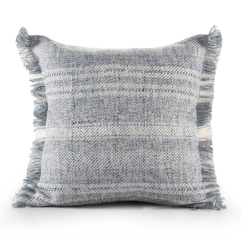 Sevita Hand-Woven Denim Blue/Ivory Striped Polyester Indoor/Outdoor Throw Pillow