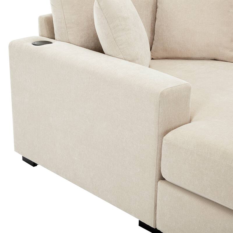 Oversized Chaise Lounger Modern Sofa Couch with Pillows, Charge Station & Cup Holders
