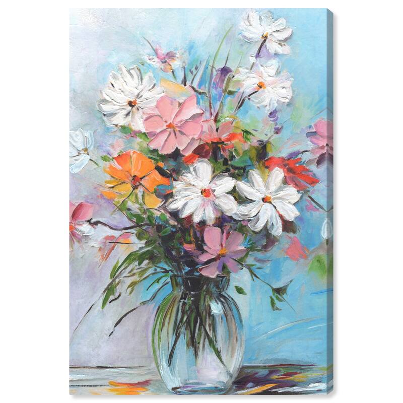 Wynwood Studio Canvas Floral and Botanical Romantic Bouquet II Blue and Light Blue Traditional Wall Art Canvas Print