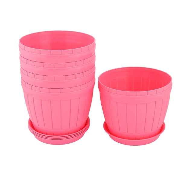 Garden Plastic Desktop Decoration Plant Flower Cactus Pot Pink 17.5cm Dia 5 Pcs