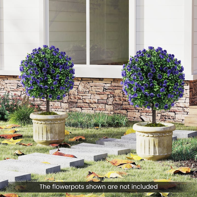 22" Artificial Rose Topiary Ball Tree in Pot Faux Purple Plant Decor for Indoor or Outdoor Use - 22-Inch