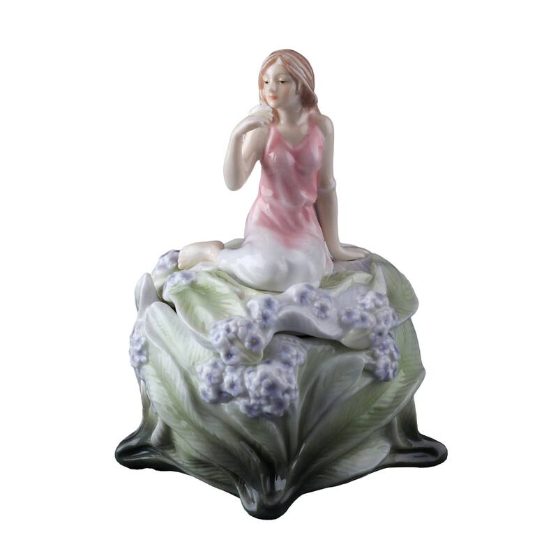 Charis 5.12" height LADY ON BLUEBELL TRINKET BOX multicolor Fine Porcelain