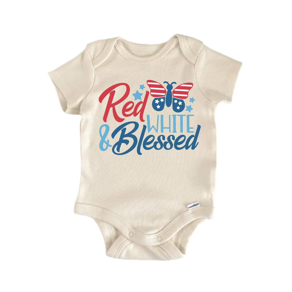 Red White Blessed July 4th America - Baby Boy Girl Clothes Infant Bodysuit Funny Cute