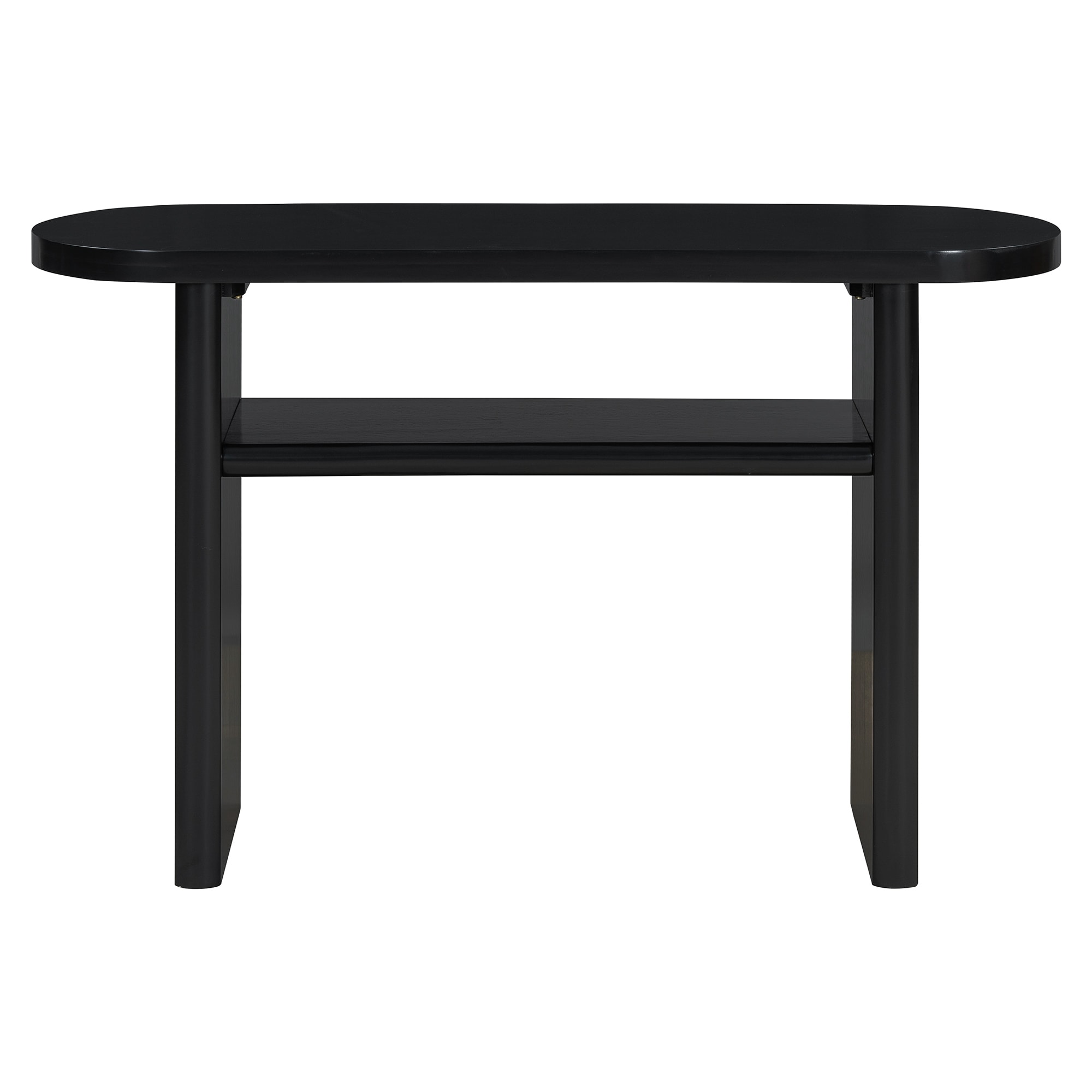 47.8" Elegant Minimalist Console Table with Rounded Edges, Wooden Oval Living Room Sofa Table with Open Storage Shelf